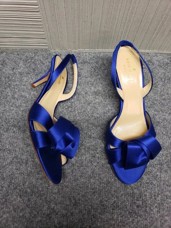 Kate Spade New York Women Heel Shoes Blue Satin Slingback Peep Toe Formal - Picture 6 of 16